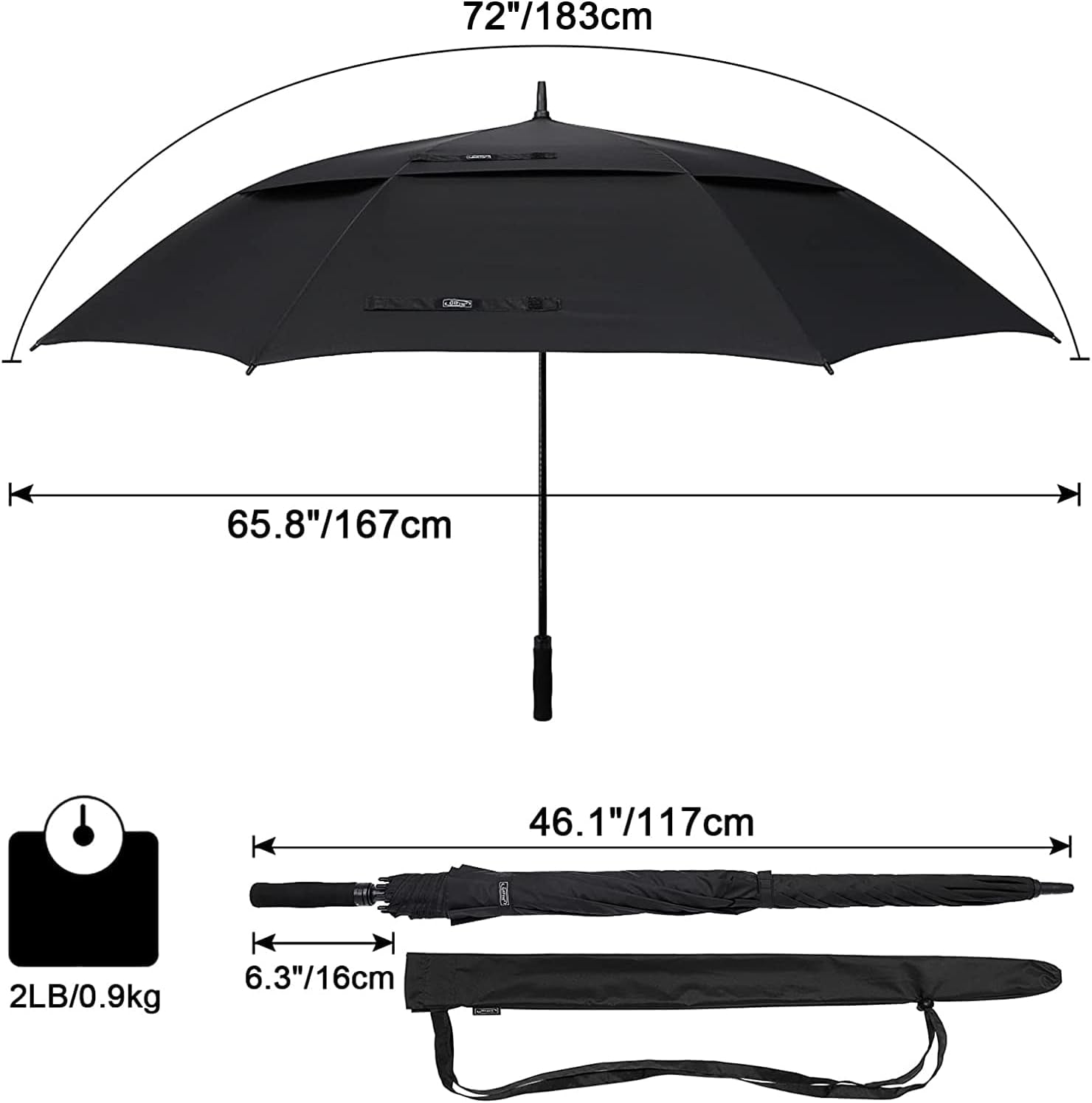72 Inch Windproof Golf Umbrella Auto Open Double Canopy