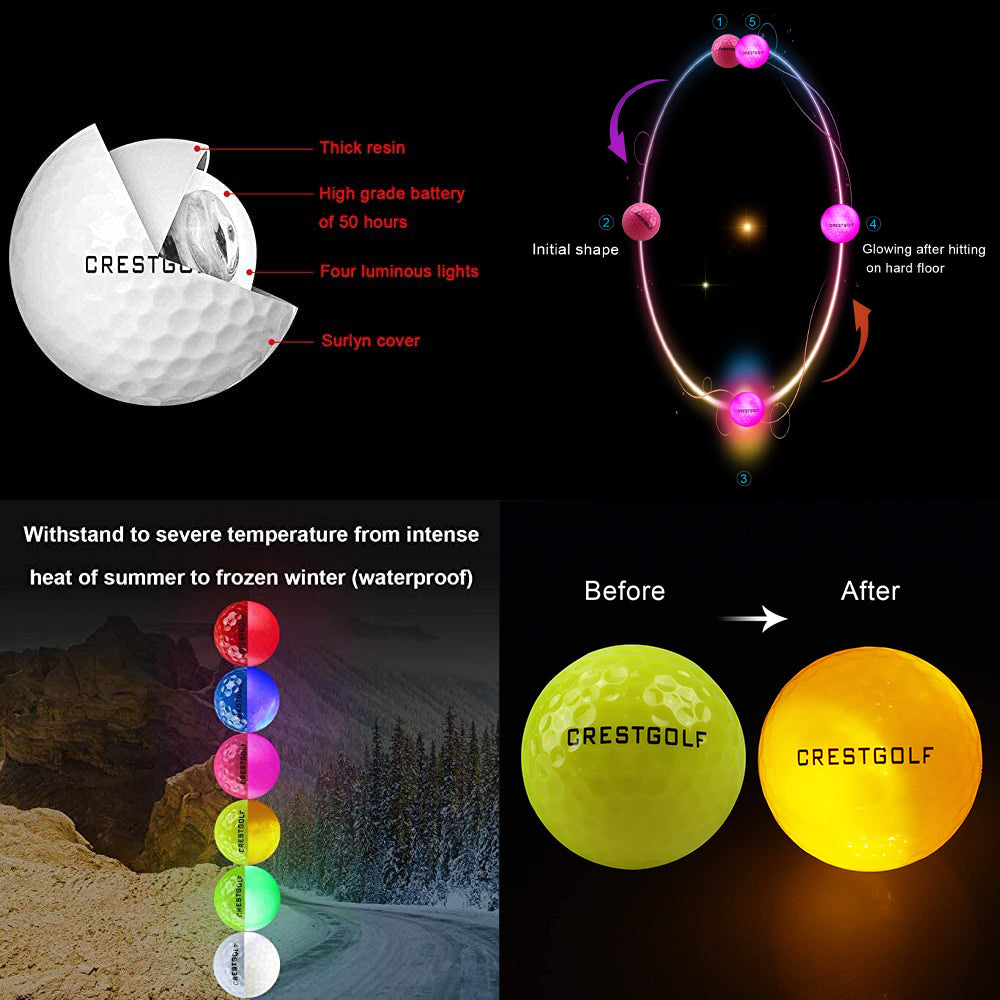 Crestgolf 6pcs / Pack Flashing Golf Ball Night Glow Flash Light Glow
