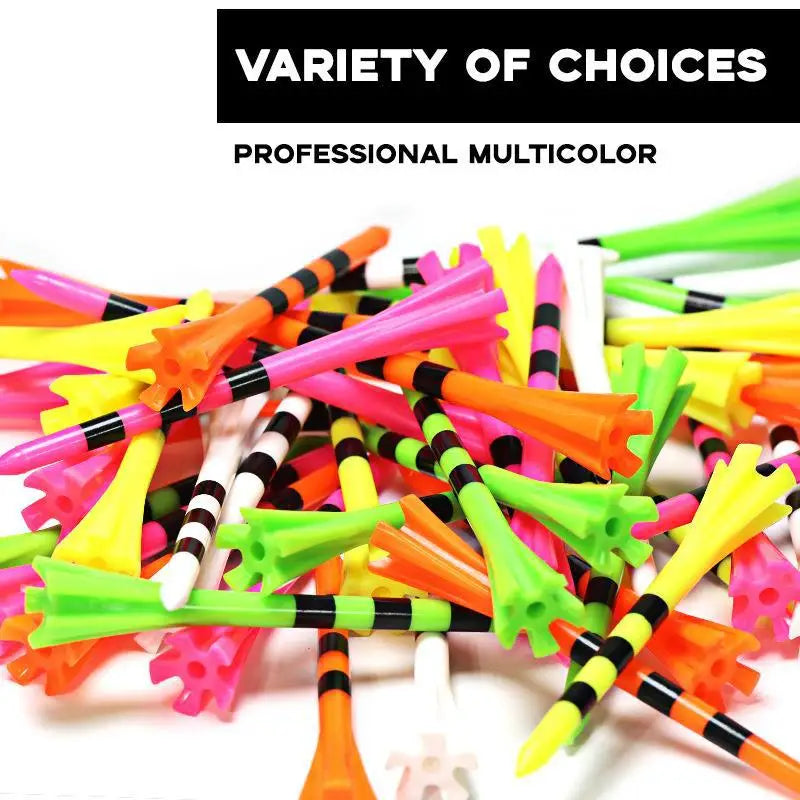 50pcs Golf Tees Plastic Stripe 5 Claws Tee Random Colors Accessories
