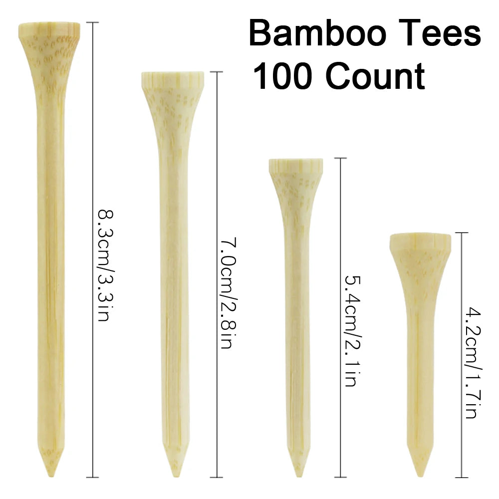 100 Count Golf Tees Bamboo Tee Golf Balls Holder 4 Sizes Available