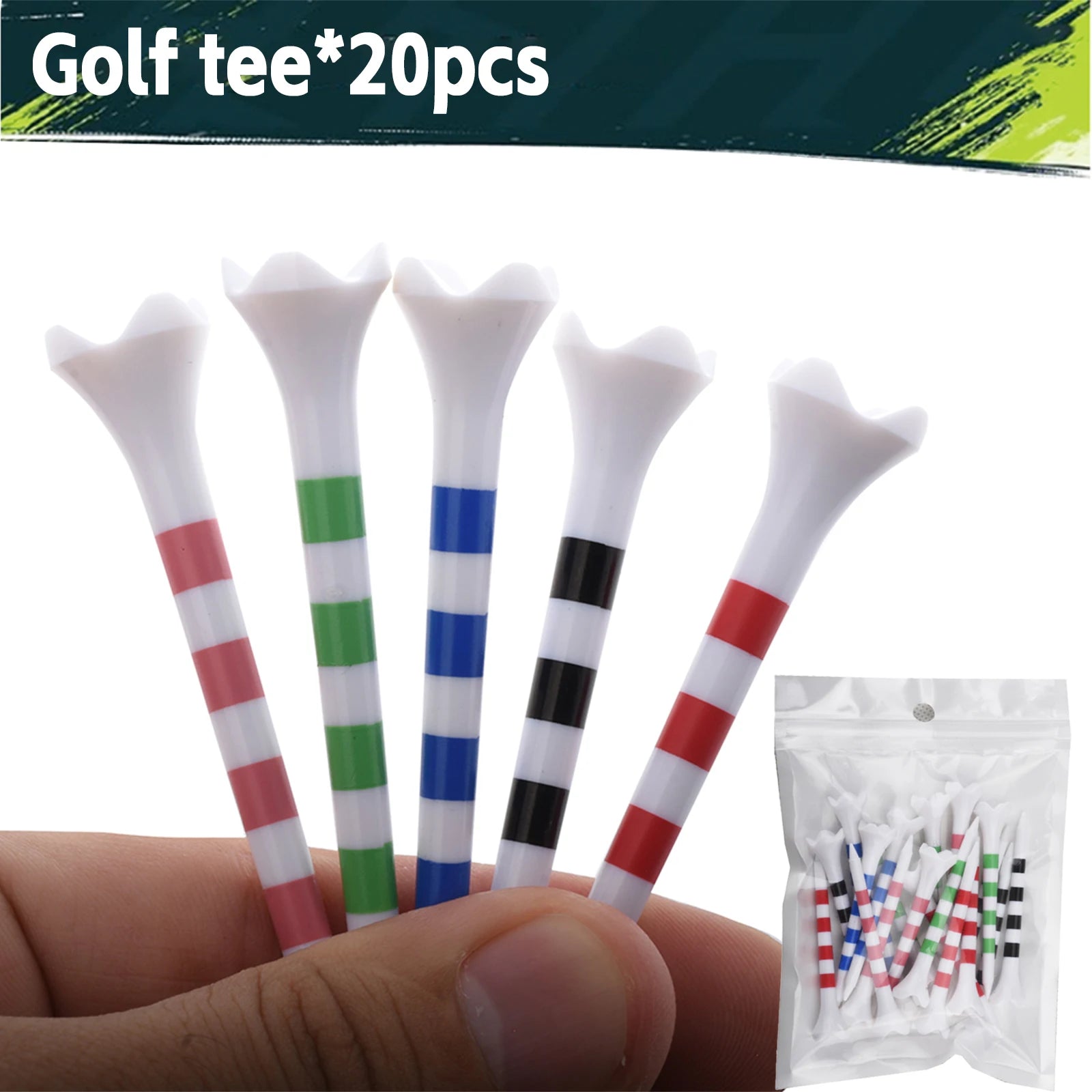 【20pcs】70mm/83mm Colored Striped Golf Tee - Durable Four-fork Plastic