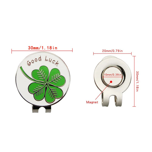 1.18" Lucky Clover Golf Ball Mark w Magnetic Golf Hat Clip 30mm Green