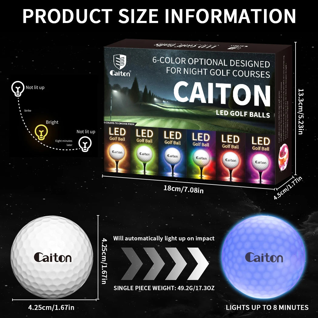 Caiton Night Glow Golf Balls – Set of 6 High-Visibility,
