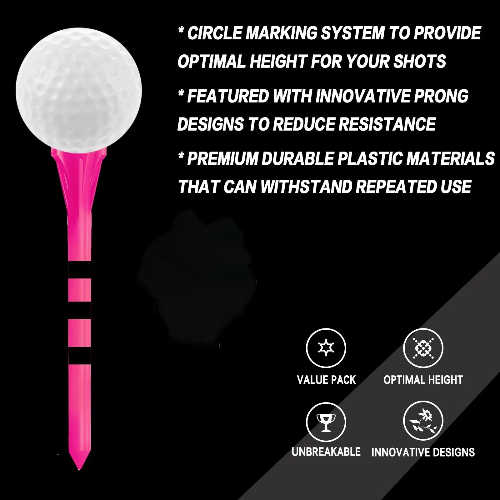 Golf Tees Plastic Unbreakable 5 Prongs Head Tee with Stripe Markers