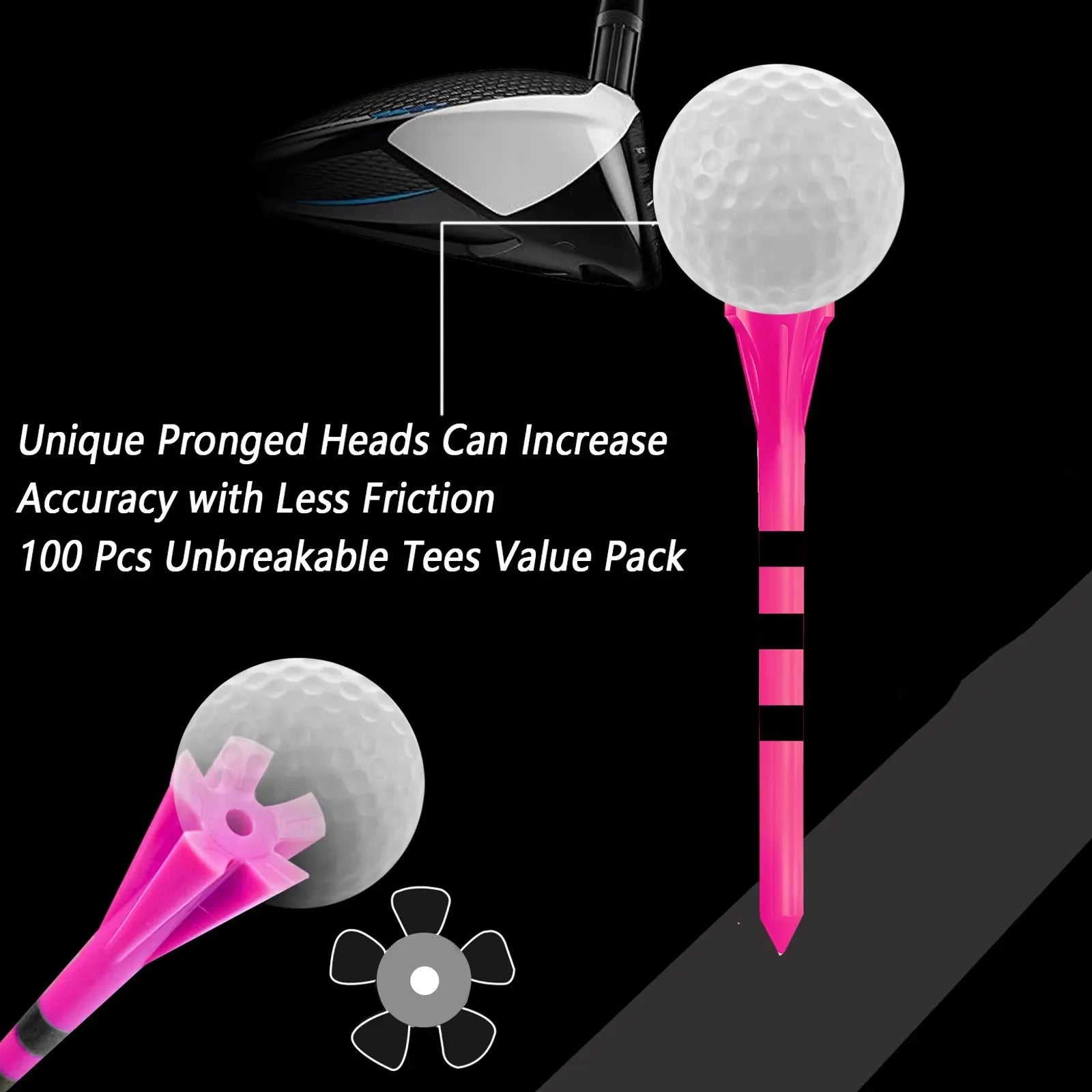 Golf Tees Plastic Unbreakable 5 Prongs Head Tee with Stripe Markers