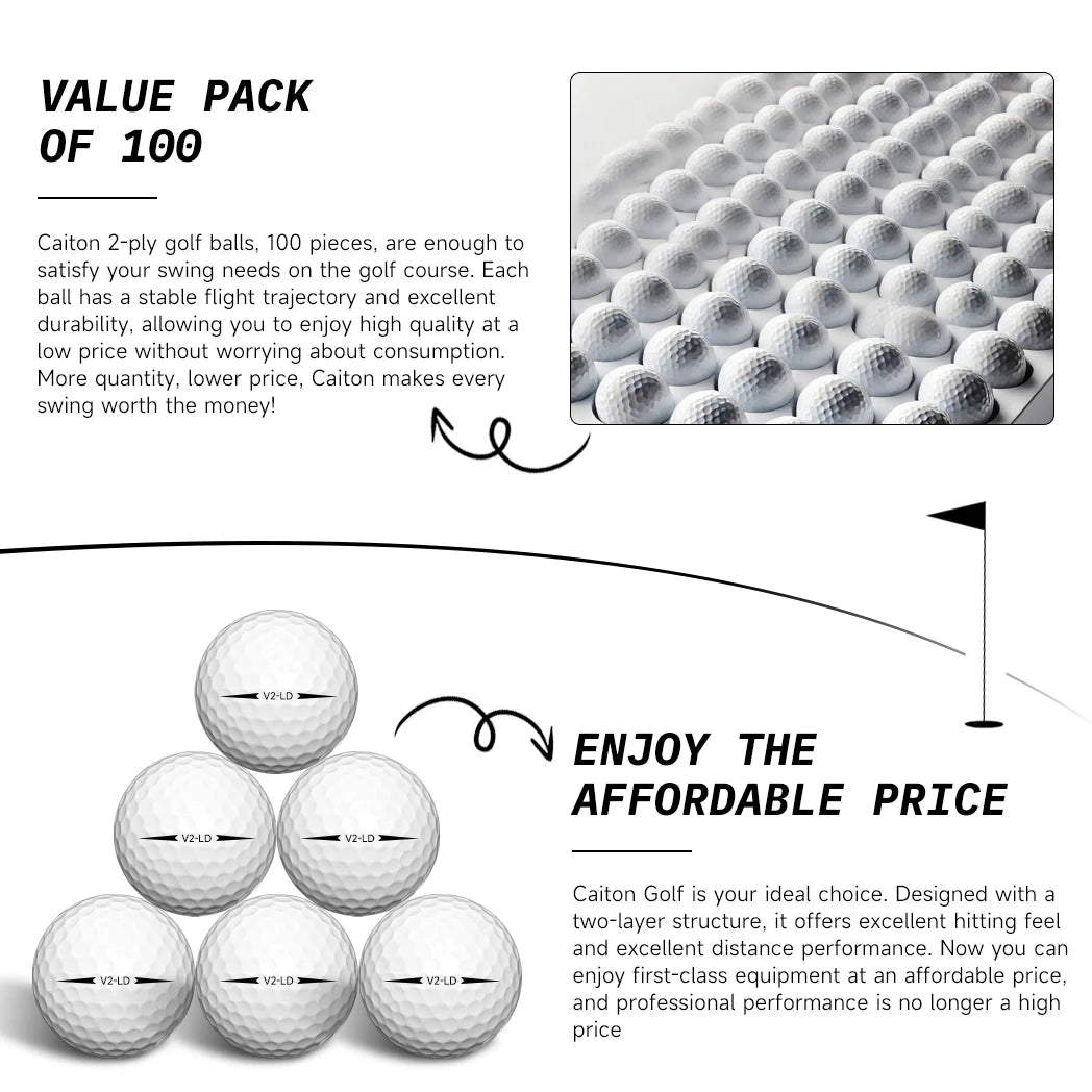 Caiton 100pcs 2-Layer Golf Balls - 332 Dimple, Max Distance, Spin