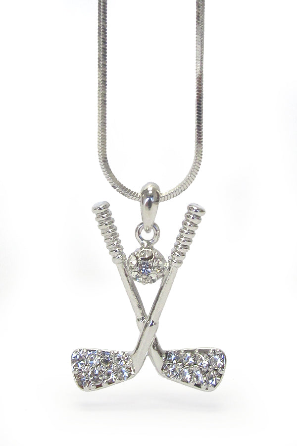 MADE IN KOREA WHITEGOLD PLATING CRYSTAL SPORTS THEME GOLF PENDANT